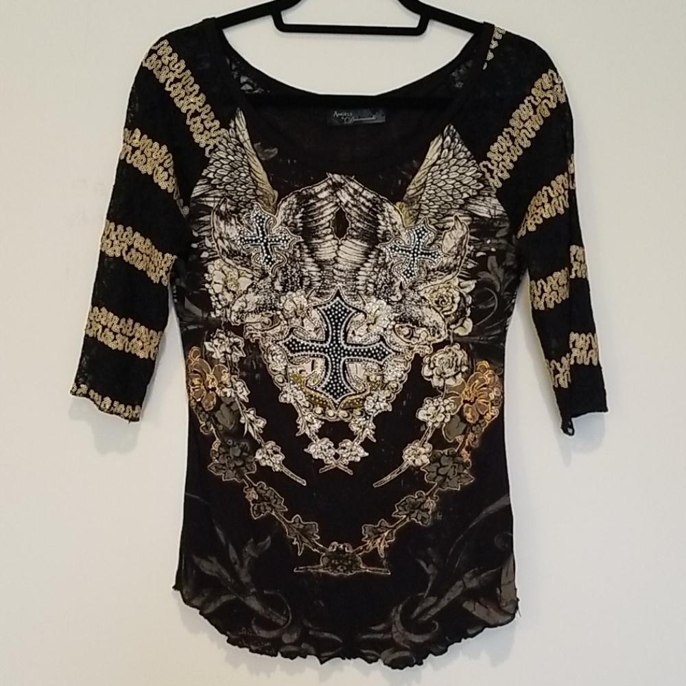 Fashion top (s) black with sequin details